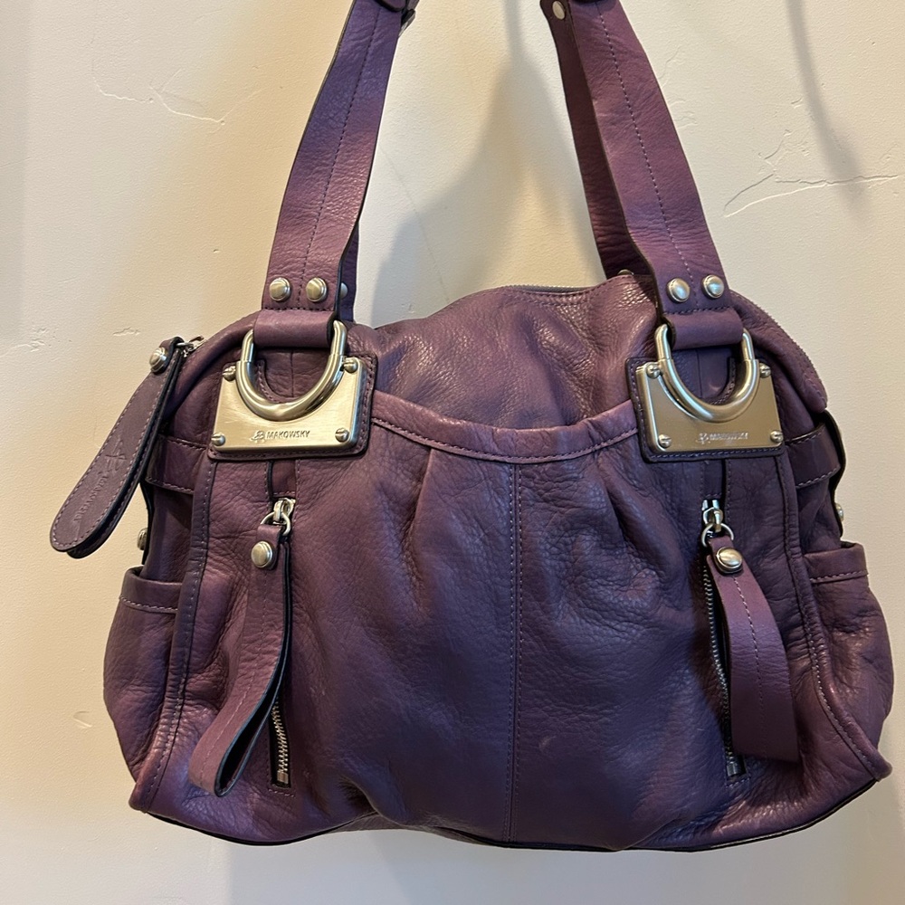 B. Makowsky Purple Leather Shoulder Bag